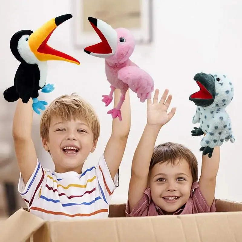 Colorful Animal Hand Puppets for Kids - Parrot, Owl & Flamingo Fun
